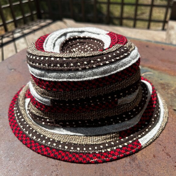EUC Patchwork Bucket Hat with Red an Brown Contrast Prints - Picture 2 of 7